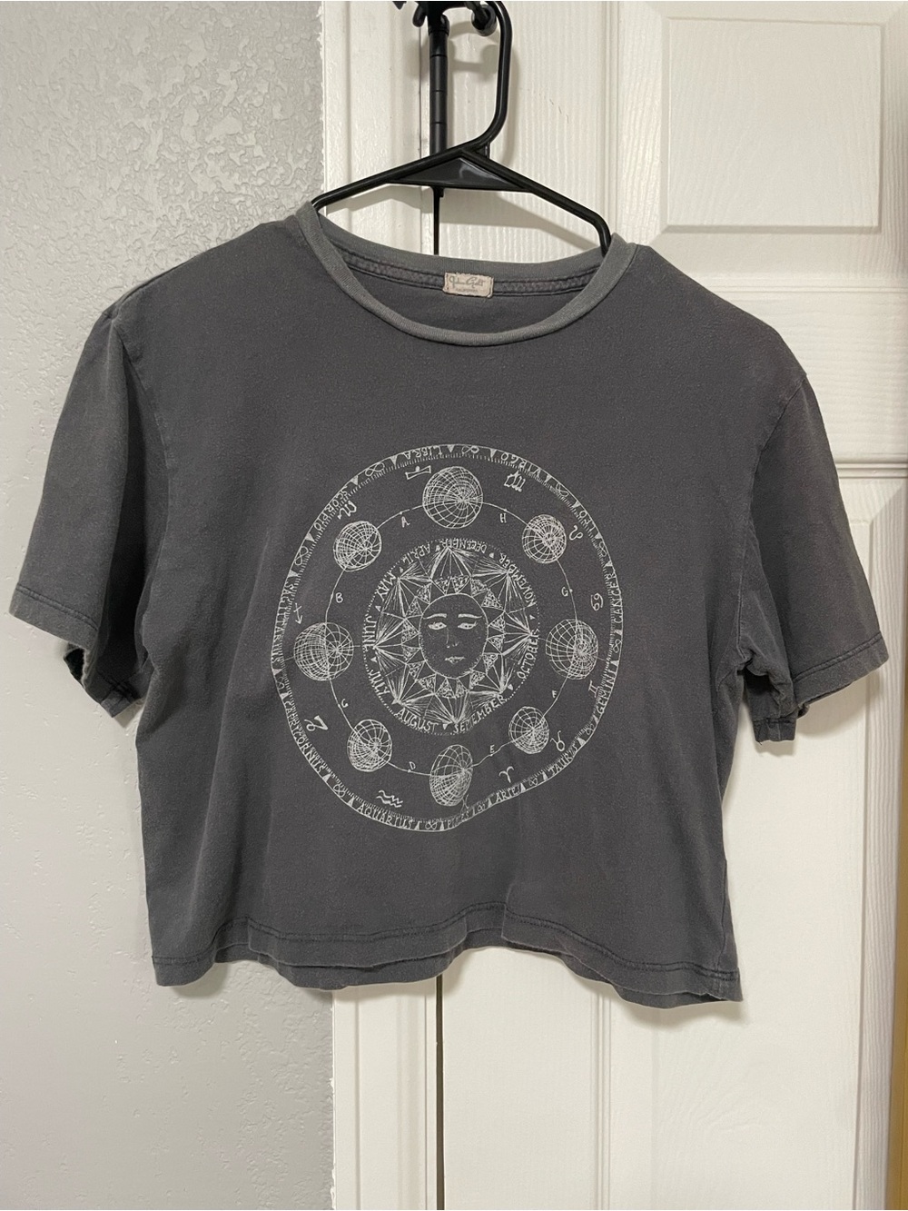 Washed Charcoal Sun & Moon Graphic Crop Tee